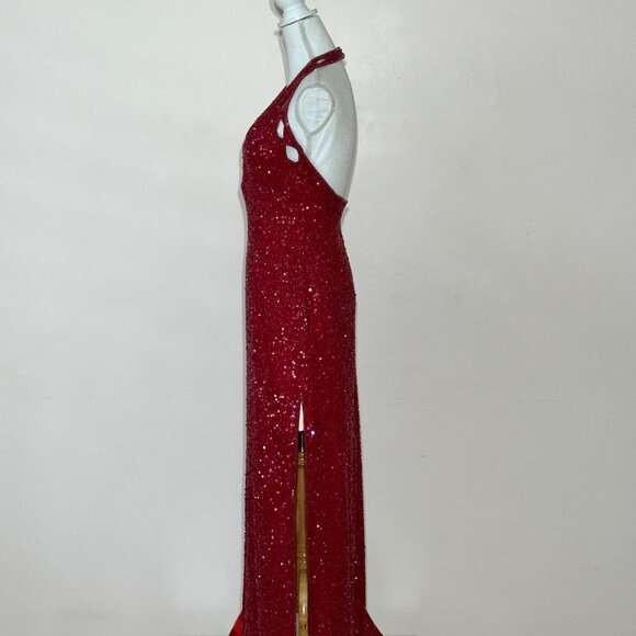 Scala Red Beaded and Sequin Halter Gown Size M - Picture 3 of 9
